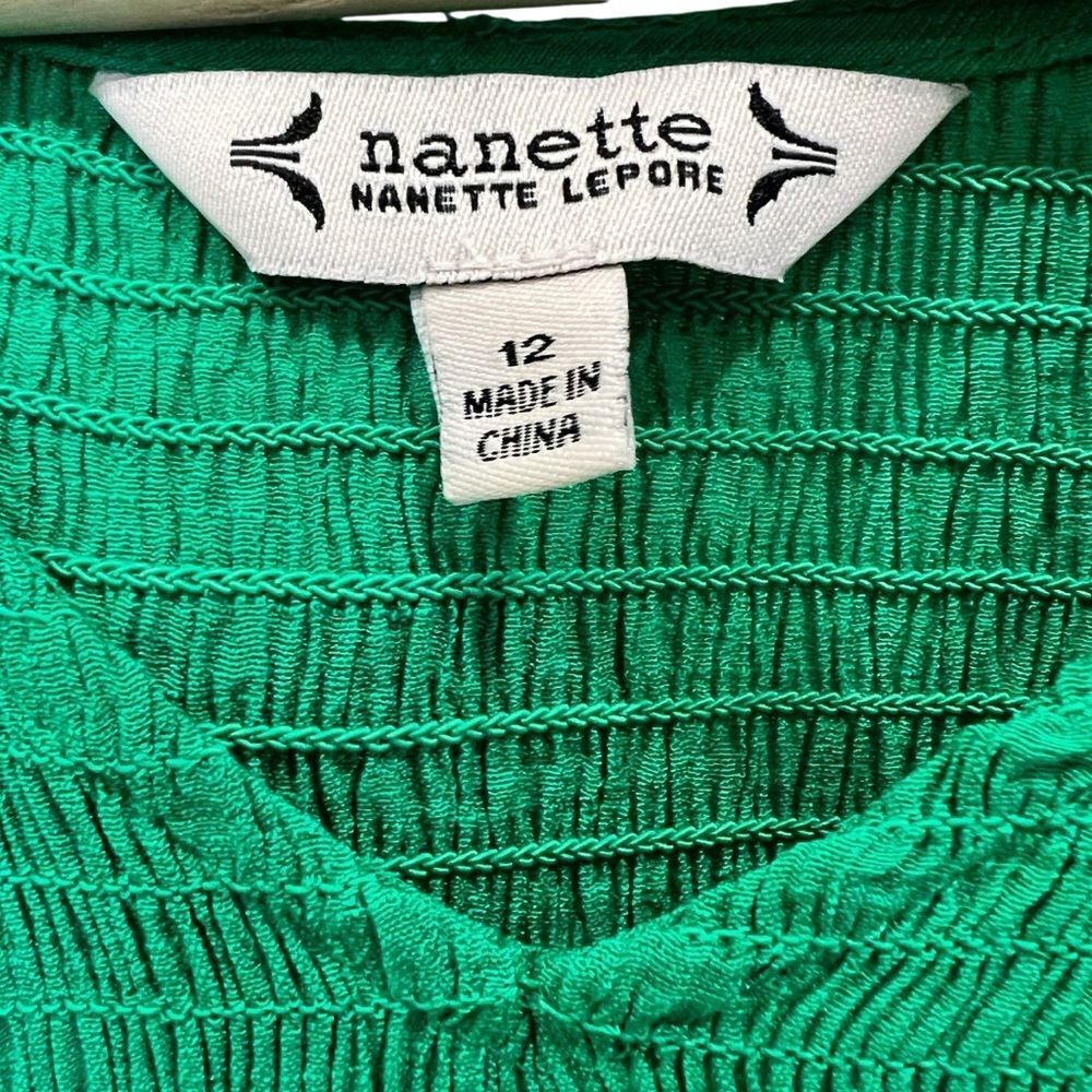 Nanette Lepore Smocked Midi Dress Flutter Sleeve Ruffle Hem Green 12 NWT - Picture 12 of 16